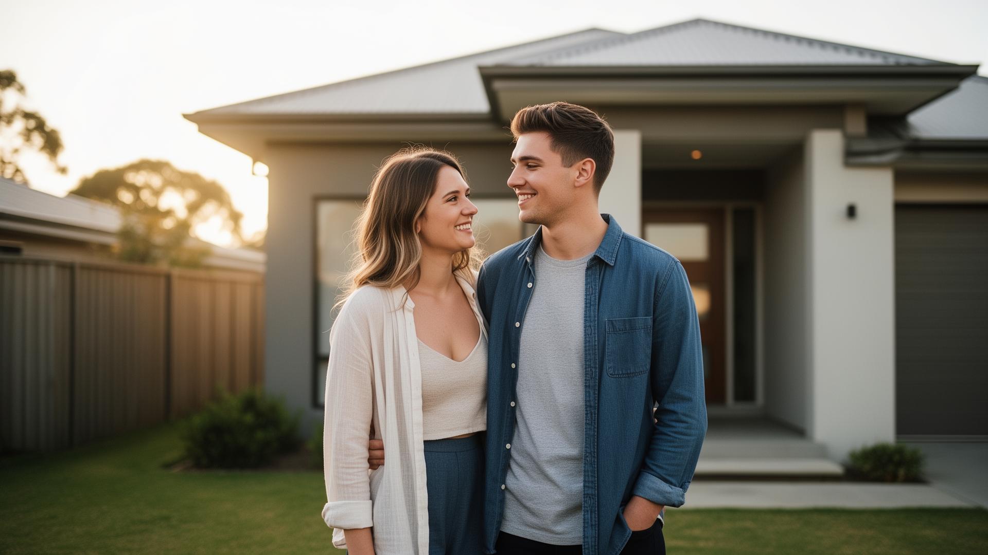 Young Adelaide couple outside their new home